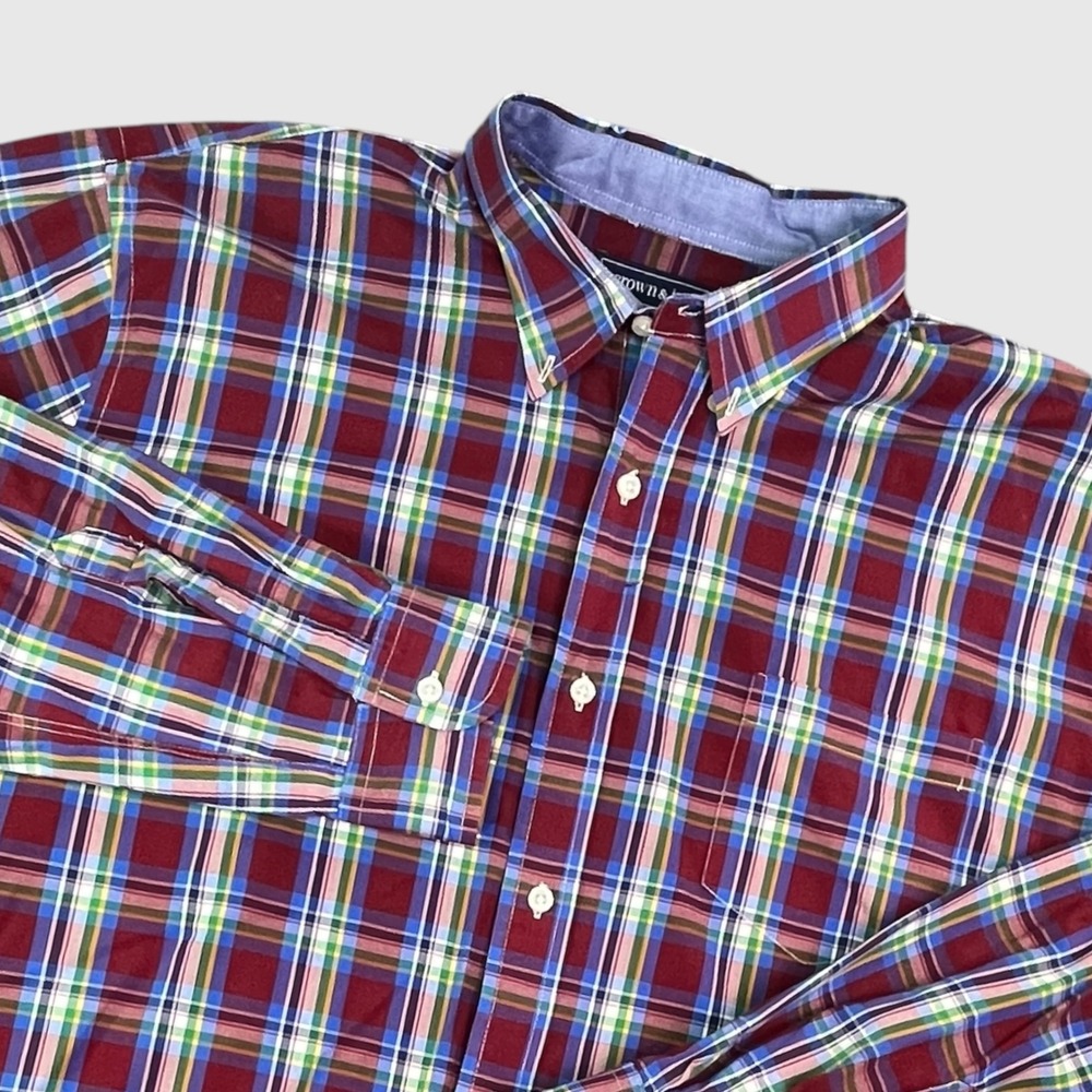 Crown & Ivy Mens XL Classic Fit Plaid Button Down Shirt Red Blue Multi Color NWT